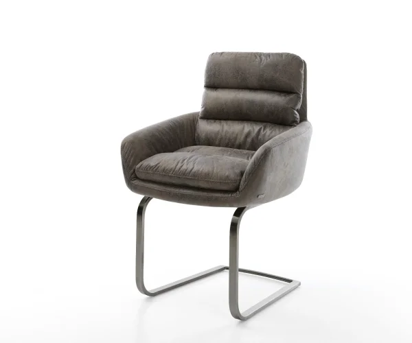 Cantilever Abelia-Flex avec accoudoirs microvelours gris antique pied cantilever plat grafiete