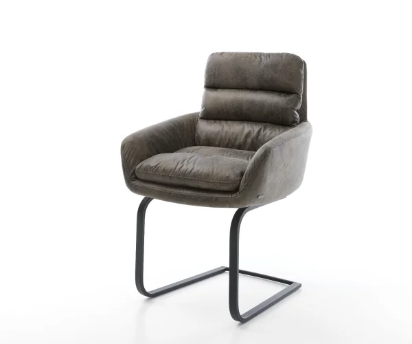 Cantilever Abelia-Flex avec accoudoirs microvelours gris antique pied cantilever plat noir