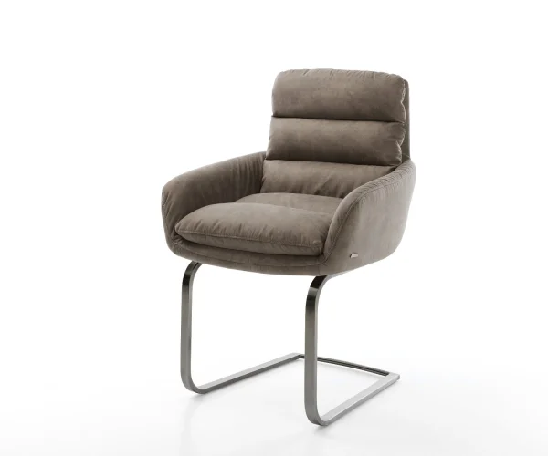 Cantilever Abelia-Flex avec accoudoirs microvelours taupe vintage pied cantilever plat grafiete