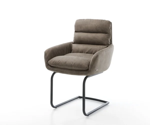 Cantilever Abelia-Flex avec accoudoirs microvelours taupe vintage pied cantilever rond noir