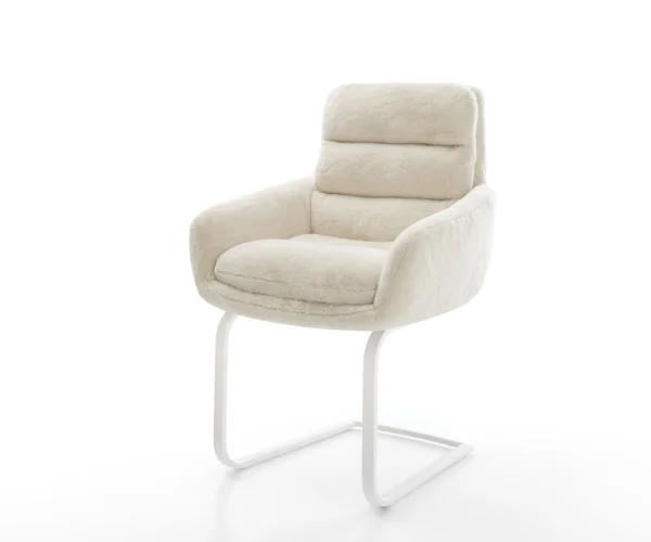 Cantilever Abelia-Flex avec accoudoirs peluche crème-blanc pied cantilever plat blanc