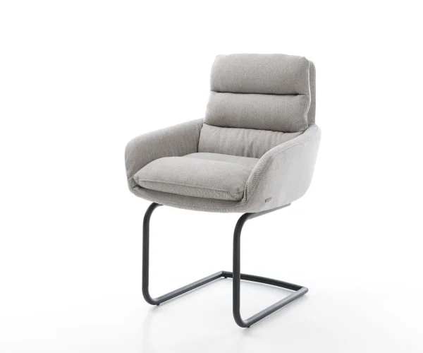 Cantilever Abelia-Flex avec accoudoirs rayures gris clair pied cantilever rond noir