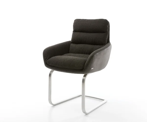 Cantilever Abelia-Flex avec accoudoirs tissu mixte noir pied cantilever plat acier inoxydable brossé