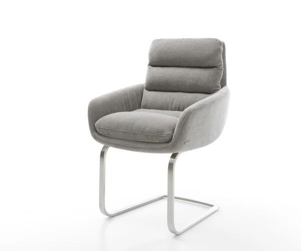 Cantilever Abelia-Flex avec accoudoirs tissu structuré doux gris pied cantilever plat acier inoxydable