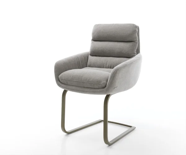 Cantilever Abelia-Flex avec accoudoirs tissu structuré doux gris pied cantilever plat aspect titane