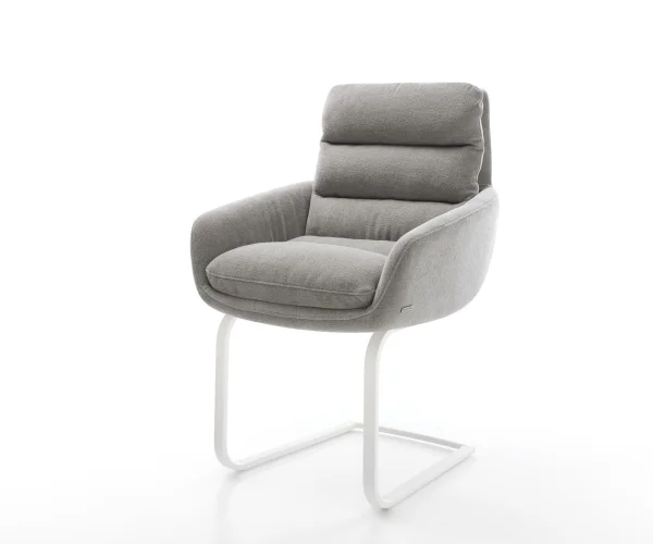Cantilever Abelia-Flex avec accoudoirs tissu structuré doux gris pied cantilever plat blanc