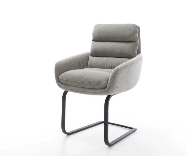 Cantilever Abelia-Flex avec accoudoirs tissu structuré doux gris pied cantilever plat noir