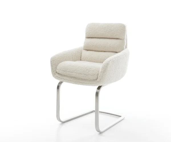 Cantilever Abelia-Flex avec accoudoirs tissu teddy beige pied cantilever plat acier inoxydable