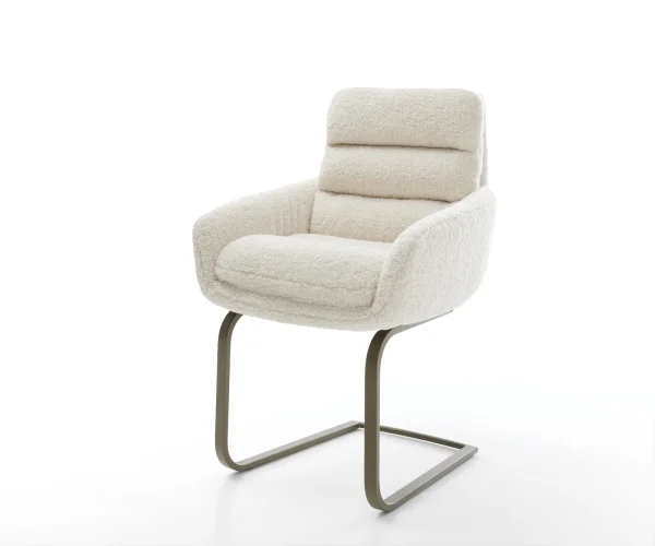 Cantilever Abelia-Flex avec accoudoirs tissu teddy beige pied cantilever plat aspect titane