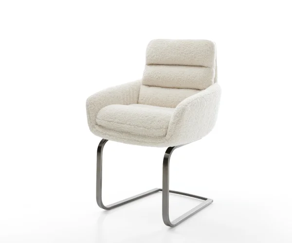 Cantilever Abelia-Flex avec accoudoirs tissu teddy beige pied cantilever plat grafiete