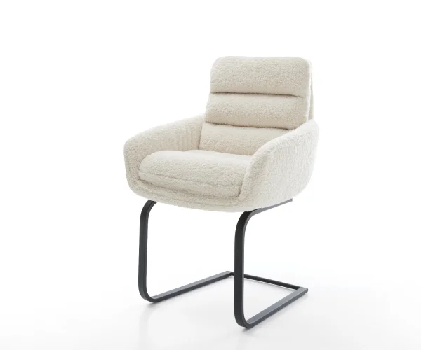 Cantilever Abelia-Flex avec accoudoirs tissu teddy beige pied cantilever plat noir