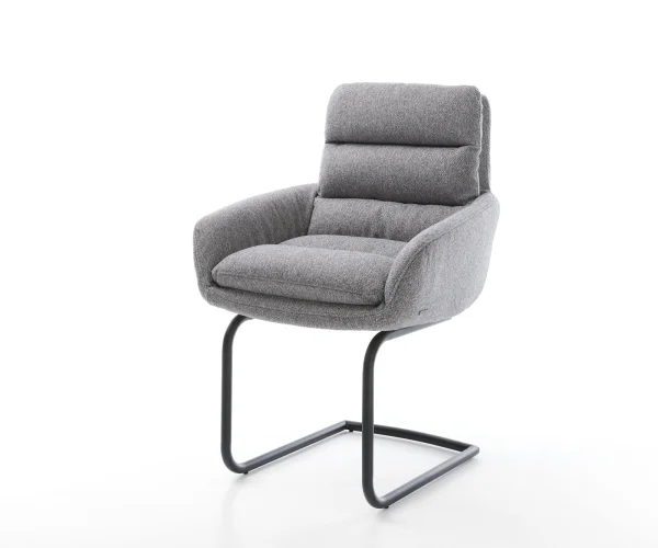 Cantilever Abelia-Flex avec accoudoirs tissu texturé gris clair pied cantilever rond noir