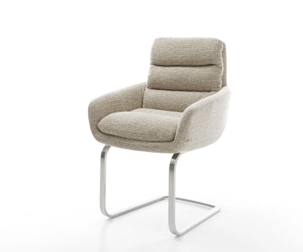 Cantilever Abelia-Flex avec accoudoirs tissu tissé doux beige pied cantilever plat acier inoxydable