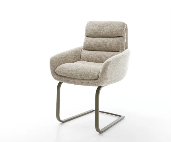 Cantilever Abelia-Flex avec accoudoirs tissu tissé doux beige pied cantilever plat aspect titane