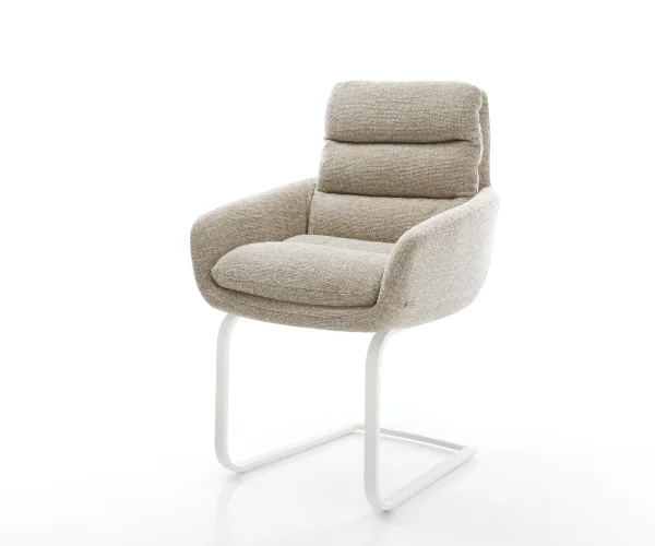Cantilever Abelia-Flex avec accoudoirs tissu tissé doux beige pied cantilever plat blanc
