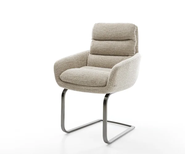 Cantilever Abelia-Flex avec accoudoirs tissu tissé doux beige pied cantilever plat grafiete