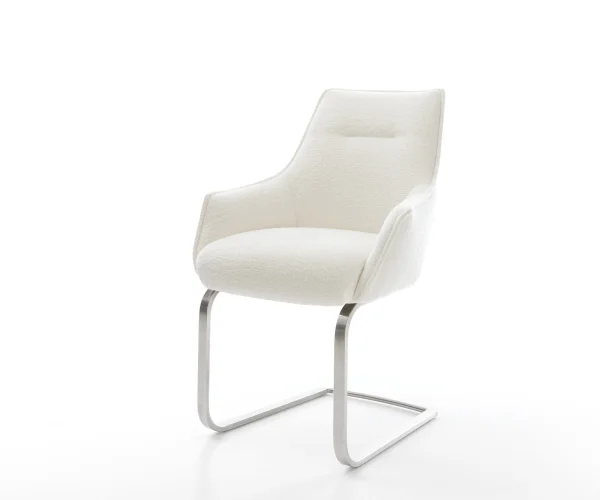 Cantilever Alja-Flex avec accoudoirs bouclé doux beige pied cantilever plat acier inoxydable resorts ensachés