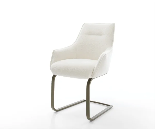 Cantilever Alja-Flex avec accoudoirs bouclé doux beige pied cantilever plat aspect titane resorts ensachés