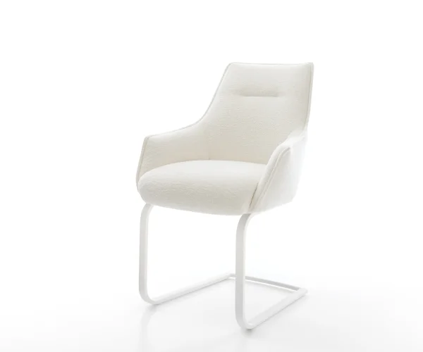 Cantilever Alja-Flex avec accoudoirs bouclé doux beige pied cantilever plat blanc resorts ensachés