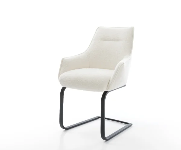 Cantilever Alja-Flex avec accoudoirs bouclé doux beige pied cantilever plat noir resorts ensachés