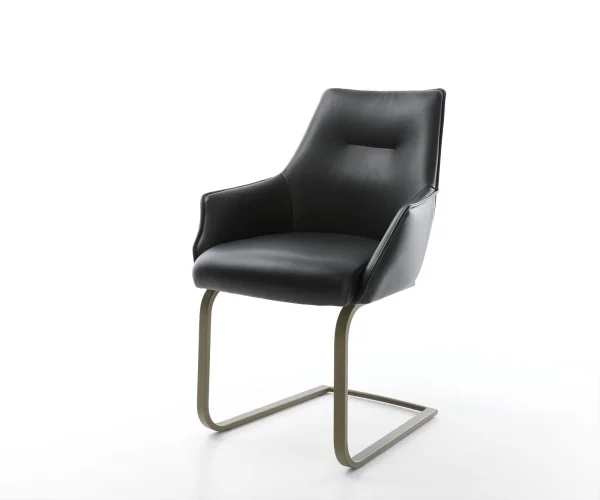 Cantilever Alja-Flex avec accoudoirs cuir de vache noir pied cantilever plat aspect titane ressorts ensachés