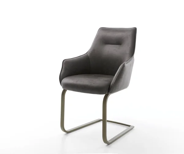Cantilever Alja-Flex avec accoudoirs microvelours anthracite vintage pied cantilever plat aspect titane ressorts ensachés