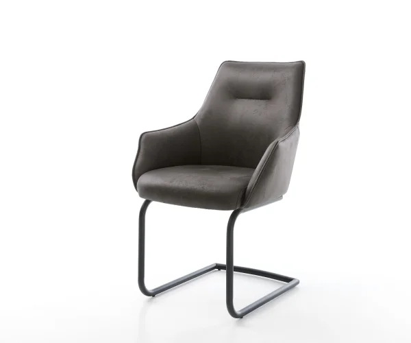 Cantilever Alja-Flex avec accoudoirs microvelours anthracite vintage pied cantilever rond noir ressorts ensachés