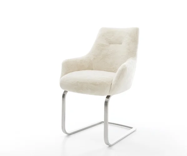 Cantilever Alja-Flex avec accoudoirs peluche crème-blanc pied cantilever plat acier inoxydable resorts ensachés