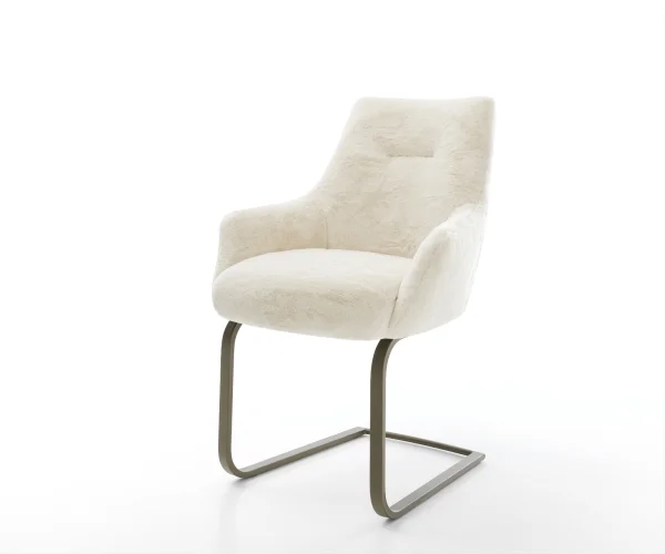 Cantilever Alja-Flex avec accoudoirs peluche crème-blanc pied cantilever plat aspect titane resorts ensachés