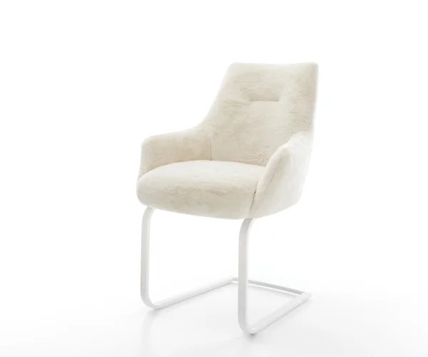 Cantilever Alja-Flex avec accoudoirs peluche crème-blanc pied cantilever plat blanc resorts ensachés