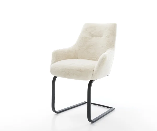 Cantilever Alja-Flex avec accoudoirs peluche crème-blanc pied cantilever plat noir resorts ensachés