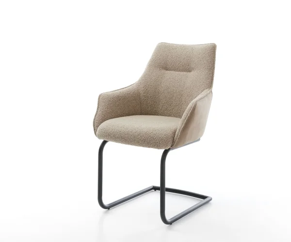 Cantilever Alja-Flex avec accoudoirs tissu mixte couleur boue pied cantilever rond noir ressorts ensachés