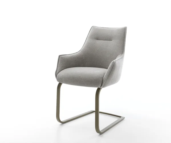 Cantilever Alja-Flex avec accoudoirs tissu structuré doux gris pied cantilever plat aspect titane resorts ensachés