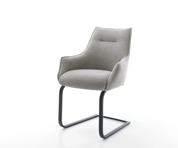 Cantilever Alja-Flex avec accoudoirs tissu structuré doux gris pied cantilever plat noir resorts ensachés