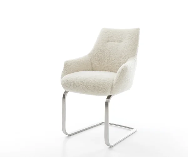 Cantilever Alja-Flex avec accoudoirs tissu teddy beige pied cantilever plat acier inoxydable resorts ensachés