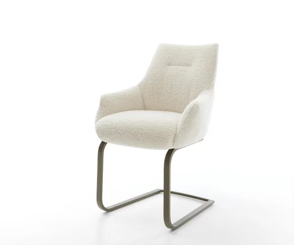 Cantilever Alja-Flex avec accoudoirs tissu teddy beige pied cantilever plat aspect titane resorts ensachés