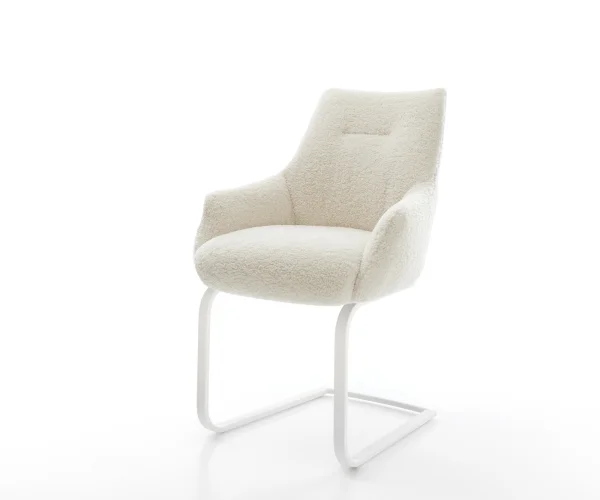 Cantilever Alja-Flex avec accoudoirs tissu teddy beige pied cantilever plat blanc resorts ensachés