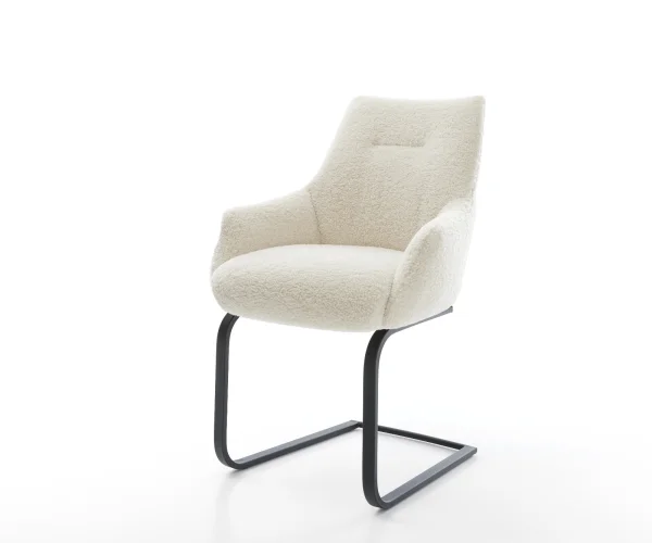 Cantilever Alja-Flex avec accoudoirs tissu teddy beige pied cantilever plat noir resorts ensachés