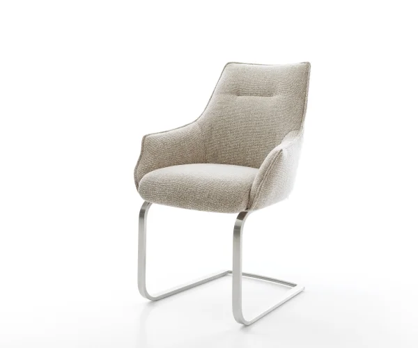 Cantilever Alja-Flex avec accoudoirs tissu tissé doux beige pied cantilever plat acier inoxydable resorts ensachés