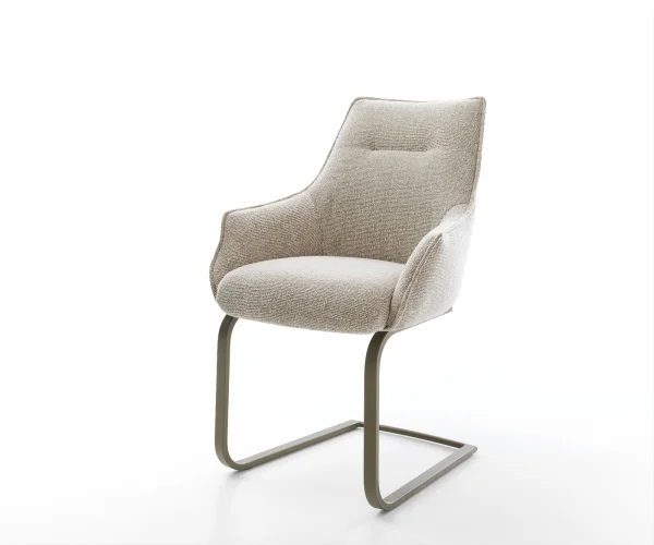 Cantilever Alja-Flex avec accoudoirs tissu tissé doux beige pied cantilever plat aspect titane resorts ensachés