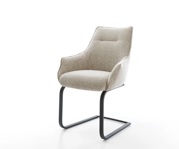 Cantilever Alja-Flex avec accoudoirs tissu tissé doux beige pied cantilever plat noir resorts ensachés