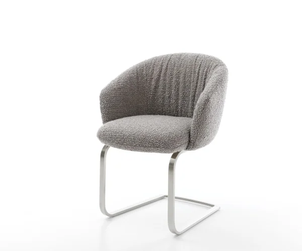 Cantilever Caja-Flex avec accoudoirs bouclé gris argenté pied cantilever plat acier inoxydable brossé ressorts ensachés