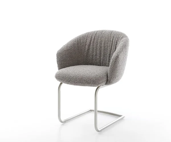 Cantilever Caja-Flex avec accoudoirs bouclé gris argenté pied cantilever rond acier inoxydable brossé ressorts ensachés