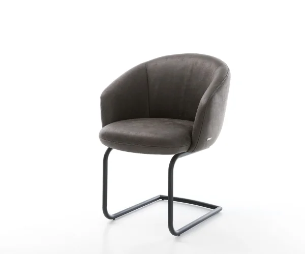 Cantilever Caja-Flex avec accoudoirs microvelours anthracite vintage pied cantilever rond noir ressorts ensachés