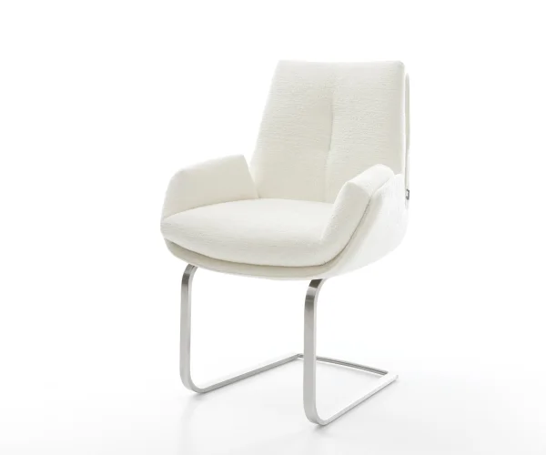 Cantilever Clea-Flex bouclé doux beige pied cantilever plat acier inoxydable