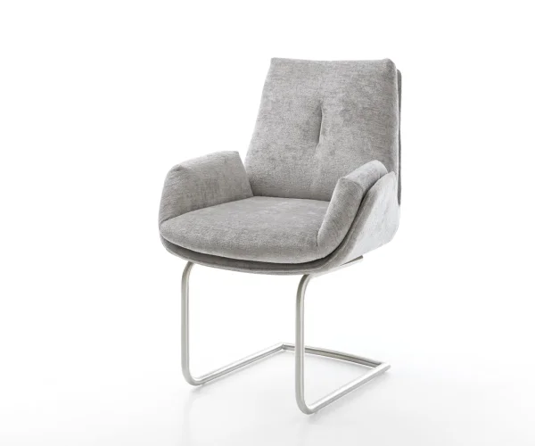 Cantilever Clea-Flex chenille gris argenté pied cantilever rond acier inoxydable brossé