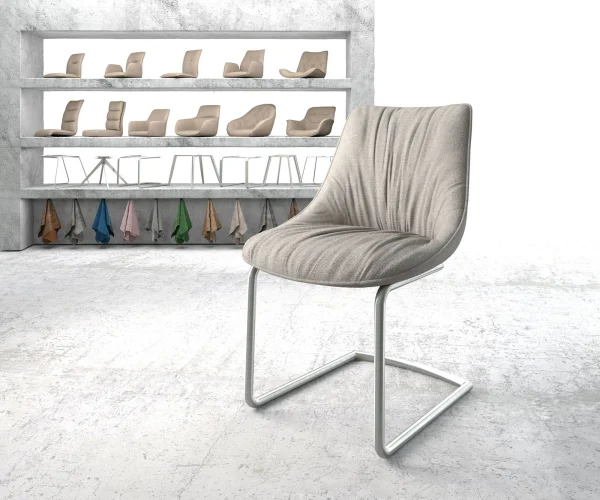 Cantilever Elda-Flex rayures gris clair pied cantilever rond acier inoxydable brossé