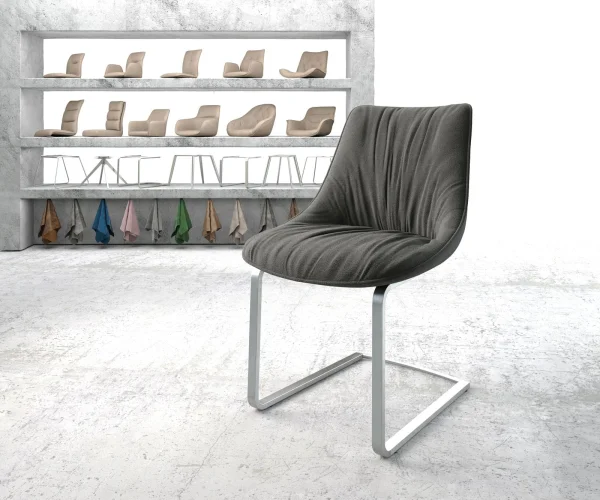 Cantilever Elda-Flex tissu texturé anthracite pied cantilever plat acier inoxydable brossé