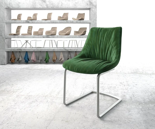 Cantilever Elda-Flex velours vert cantilever rond acier inoxydable