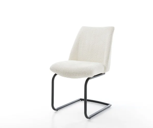 Cantilever Elso-Flex bouclé blanc pied cantilever rond noir ressorts ensachés